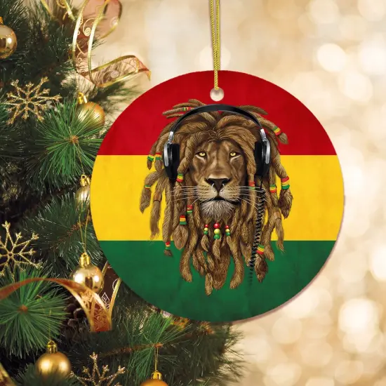 Reggae Lion Ornament, Jamaican Christmas Decoration, Reggae Music Flag {5}