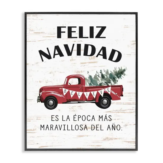 Stupell Industries Feliz Navidad Camioneta Roja Framed Giclee Art White Framed {7}