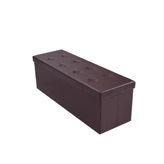 45 Inches Faux Leather Foldable Ottoman Storage Bench with Thick Sponge Padded Seat Brown {8}