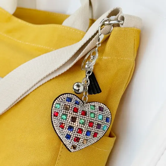 Wrapables Crystal Bling Key Chain Keyring with Tassel Car Purse Handbag Pendant, Rainbow Heart {4}