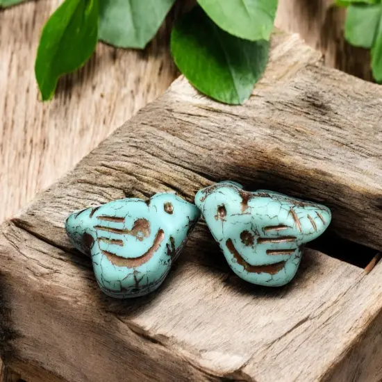 *6* 11x22mm Dark Bronze Washed Opaque Matte Turquoise Bird Beads {4}