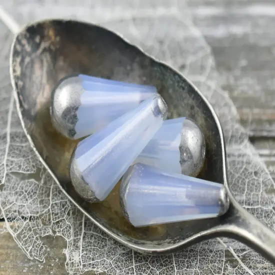 *6* 8x20mm Silver Tipped Crystal Opaline Faceted Drop Beads {3}