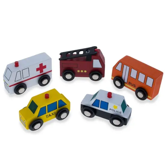 Set of 40 Pieces City Vehicles, Buildings, and Signs Wooden Blocks {5}