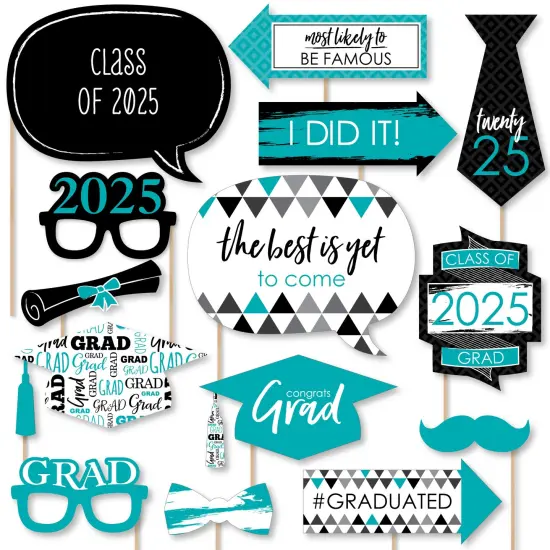Big Dot of Happiness Teal 2025 Graduation Party Photo Booth Props Kit - 20 Count {1}