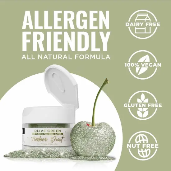 Bakell - Olive Green Tinker Dust Edible Glitter (5g, 1x Jar) for Food, Desserts, and Beverages! {4}