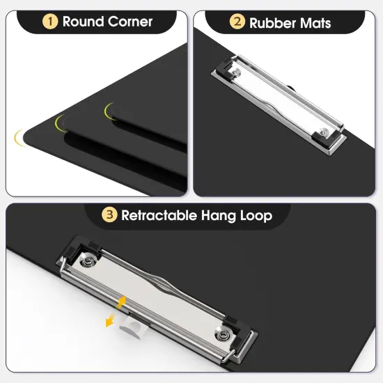 Plastic Clipboards 2 Pack, A4 Black Clip Board 8.5x11 for Classroom, Students, Kid, Woman, Size 9" x 12.5" with Low Profile Clip, Office & School Supply {2}