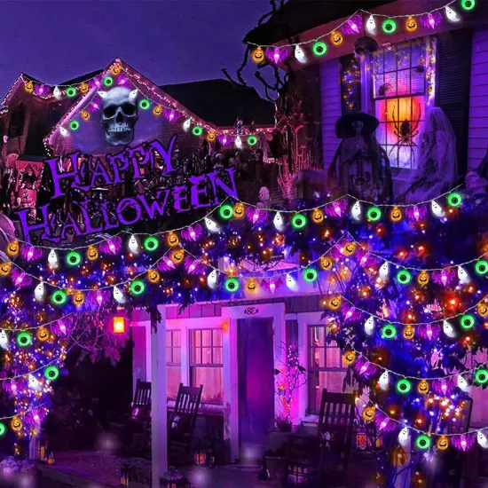 Pumpkin Bat Ghost Eyeball - Halloween Lights String {5}
