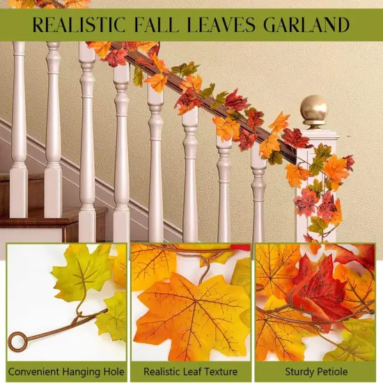 4 Pack Fall Garland Maple Leaf, Hanging Vine Garland Artificial {4}
