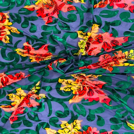 1 Yard Bombay Multicolor Floral Burnout Stretch Velvet Fabric 58 Inches Width Hunter Green {3}