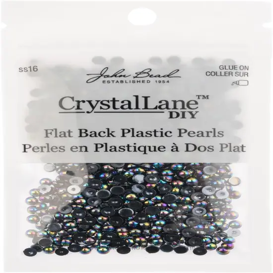 Crystal Lane DIY SS16(4mm) Plastic Pearl Flatback Rhinestones, 975pcs Black AB {3}