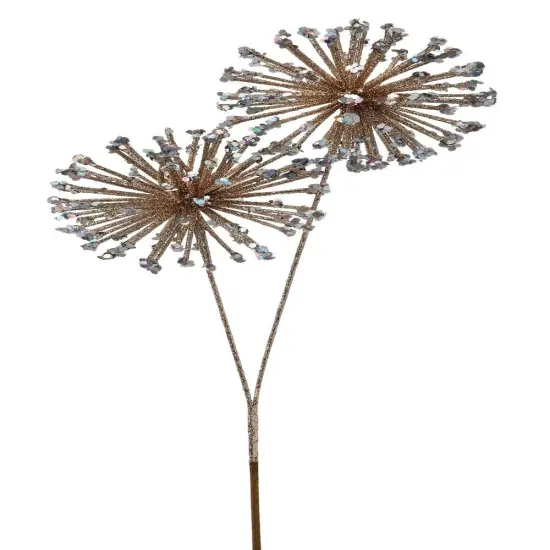 24" Platinum Glitter Sequin Double Starburst Ball Spray &ndash; Festive Christmas Floral Pick {1}