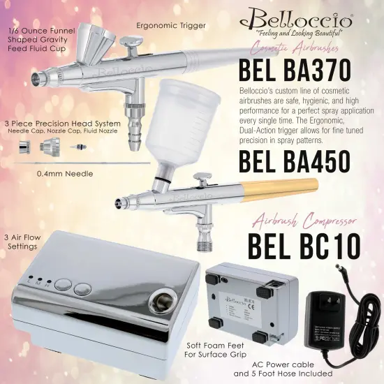 Belloccio Ultimate Airbrush Makeup & Spray Tanning System; Makeup & Tanning Airbrushes, Medium Shade Foundations, Blushes & Tanning Solution {3}