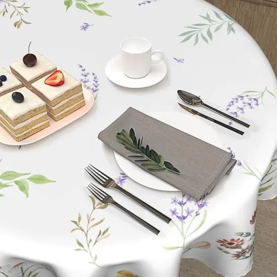 Watercolor Wild Floral Leaf Tablecloth Round 60 Inch,Spring Summer Colorful Flowers Polyester Circle Table Cloth Wrinkle Stain Resistant Washable Table Cover for Kitchen Dining Room Party Picnic {5}