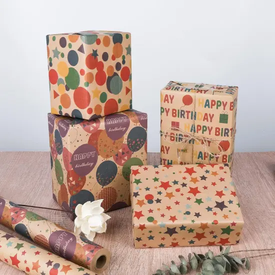 Birthday Wrapping Paper,Gift Wrapping Paper Roll,Kraft Wrapping Paper-17 inch X 32.8 Feet Per roll {2}