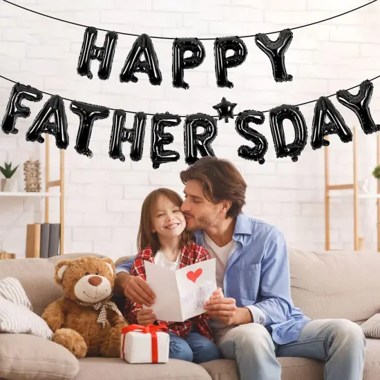 Happy Fathers Day Foil Balloons Banner Black Glitter Father's Day Balloons Fathers Day Decoration Supplies (Black) {3}