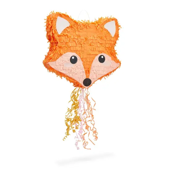 Pull String Fox Pinata for Woodland Baby Shower Decorations, Birthday Party (Small, 16 x 13 x 3 In) Orange {1}