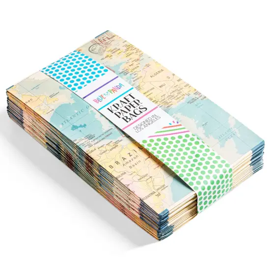 Blue Panda 36 Pack World Map Travel Favor Bags with Stickers Gift Bag for Travel Themed Party Decorations, Birthday Baby Shower Goodie Bags for Kids 8.7 x 5.15 x 5.15 inch {5}