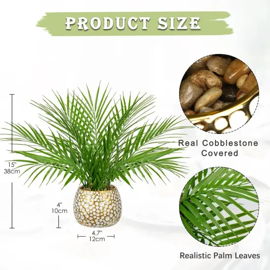 Fake Plants 15'' Faux Palm Plant in Gold-White Pot Realistic Artificial Plants Indoor for Home Farmhouse Centrepieces Wedding Decorations {2}