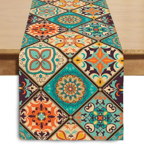 Boho Bohemian Table Runner 72 Inches Long, Vintage Seasonal Table Runners for Party Kitchen Dining Coffee Table Bedroom Dressers Indoor Outdoor, Machine Washable (Bohemian B, 13&rdquo; x 72&rdquo;) {1}