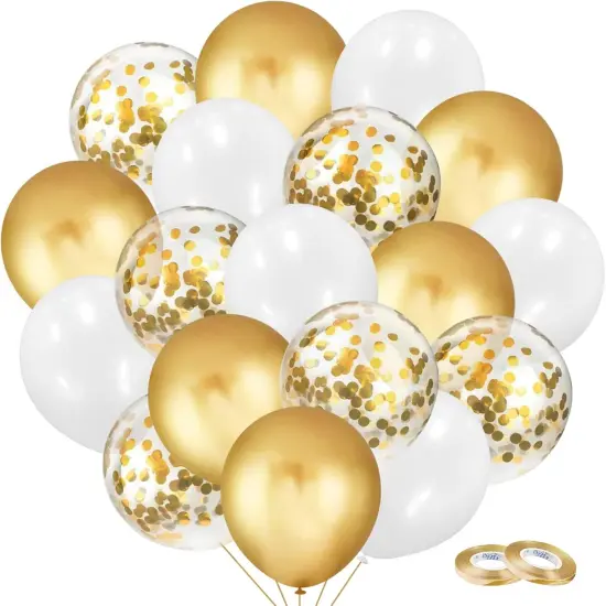 Gold and White Balloons Set, 90Pcs Gold Balloons 12 Inch White and Glod confetti Latex Balloons {1}