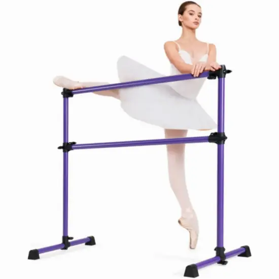 Adjustable Freestanding Ballet Barre with Double Poles and Non-Slip Feet Purple {5}