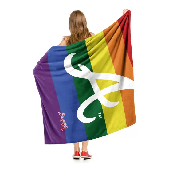 MLB Pride Series Silk Touch Sherpa Throw Blanket 50&times;60 Inches Atlanta braves {2}