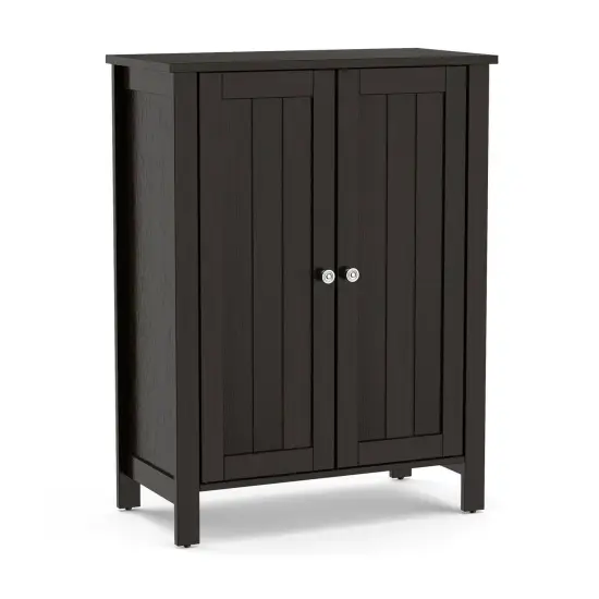 MDF Floor Cabinet with Adjustable Shelves and Double Doors Black {7}