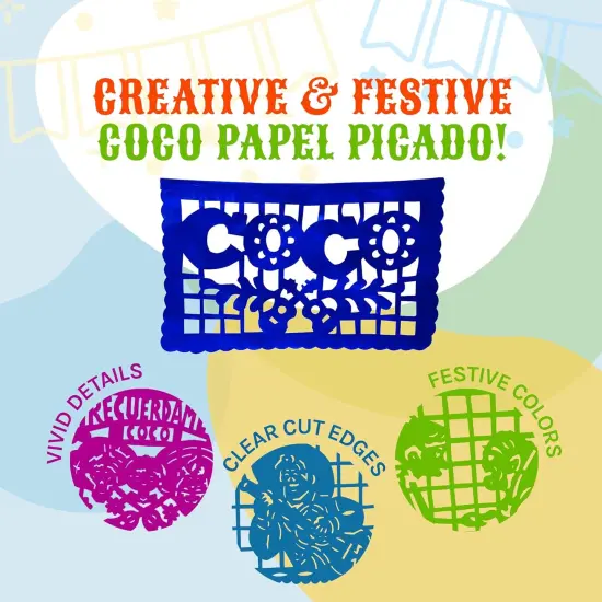 Cinco de Mayo Party Decorations | Coco Mexican Party Banners | Mexican Papel Picado (PAPER) with Disney Coco Characters and Scenes (2x15-ft, 30-ft total) {5}