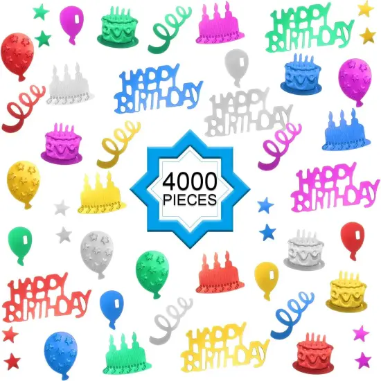 4000 Pieces Happy Birthday Confetti Multi-color Foil Confetti Decoration Scatters for Table Balloon Ribbon Cake Decoration Birthday Party Anniversary Wedding DIY Craft Supplies {3}