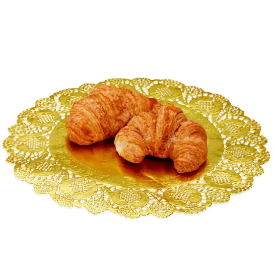 60 Pack Round Paper Placemats for Dining Table, Formal Events, Decorative Gold Lace Paper Doilies, Bulk Disposable Charger Plates for Cakes, Desserts, and Baked Goods (12 in) {7}