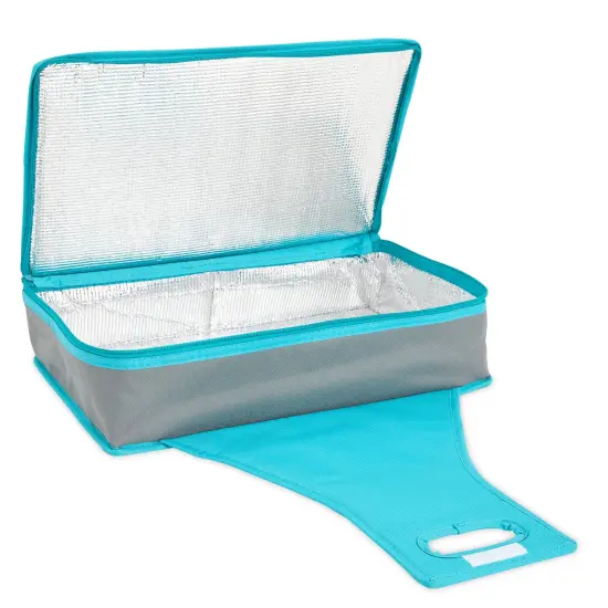 Thermal Insulated Casserole Carrier - Food Warmer Bag Container to Keep Food Hot for Lunch, Potluck Dish, Picnics, Pie, Transport (Teal and Gray, 16x10x4 in) Blue {6}