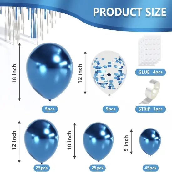 Metallic Blue Balloon Different Sizes 110 Pcs 18 12 10 5 Inch Chrome Balloon Garland Arch Kit Confetti Balloons Blue Latex Party Balloons for Graduation Baby Shower Birthday Wedding Party Decorations {2}
