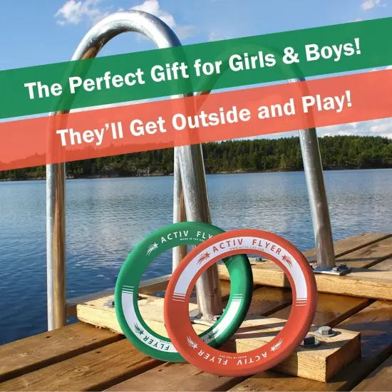 Activ Life 2 Pack Flying Rings for Kids, Fun Beach Toys, Gifts for Boys & Girls Aged 3-14, Cool Family Outdoor Games, Play at Swimming Pool, Playground, Basket Fillers Birthday Presents, Green/Orange {3}