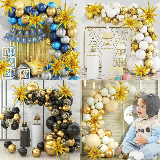 9 Pcs Gold Star Foil Balloons, Huge 4D Explosion Star Aluminum Foil Mylar Balloons, 22 inch Gold star Balloon for Birthday {4}