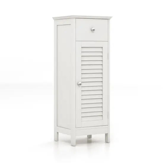 MDF Freestanding Bathroom Cabinet with Adjustable Shelf, Drawer and Shutter Door White {8}