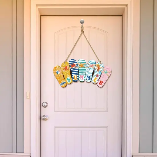 Hello Summer Door Sign Summer Wreaths for Front Door Hanger Rustic Wooden Daisy Wall Decor Flower Flip Flops Welcome Hanging Sign for Home Office Indoor Outdoor Decoration {4}