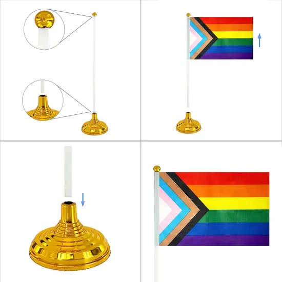 12 Pack Progress Pride Rainbow Desk Flag Small Mini Gay LGBT Table Flags With Stand Base,Rainbow Mardi Gras Festival Events Celebration Decorations {4}