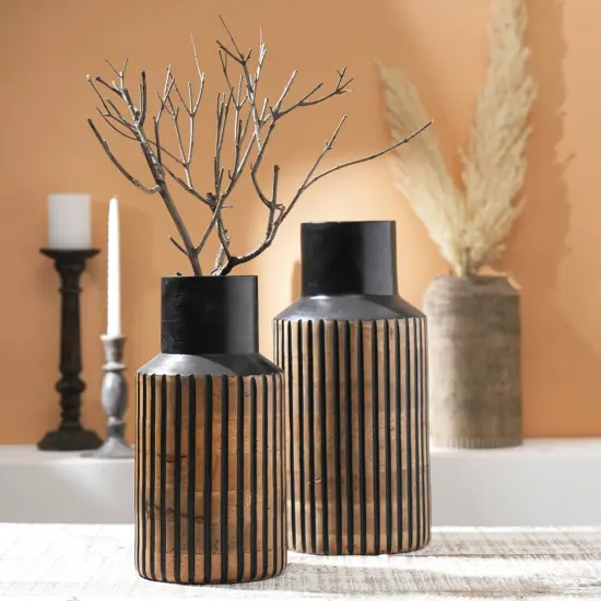 Decorative Handcrafted Wood Vase - 7.5" x 15.5" Natural {6}