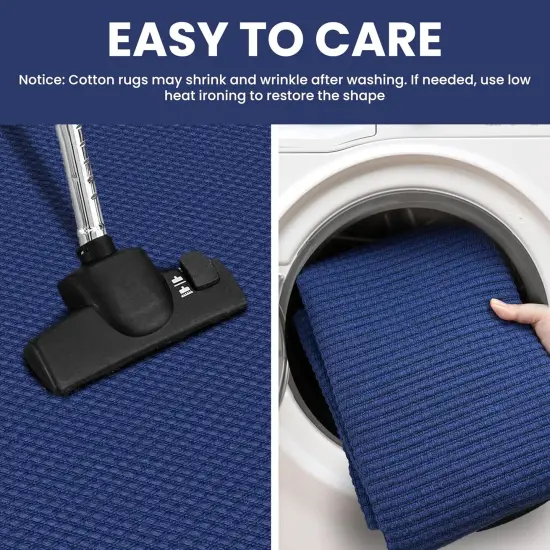 Washable Runner Rug 2'x5' Non Slip Runners for Hallways Entryway Runner Indoor, Kitchen Throw Rug Woven Cotton Floor Carpet for Hall Entrance Bedroom, Royal Blue/Navy {4}