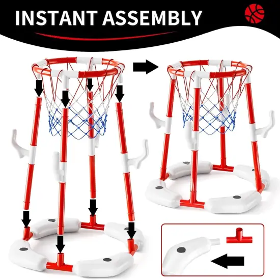 Pool Basketball Hoop Toys for Kids Ages 4-8 8-12 Adult, Summer Outdoor Swimming Pool Games Water Play Toys Family Party for Teens, 2in1 Pool Basketball Hoop & Rings Game with 4 Balls 12 Rings and Pump {5}