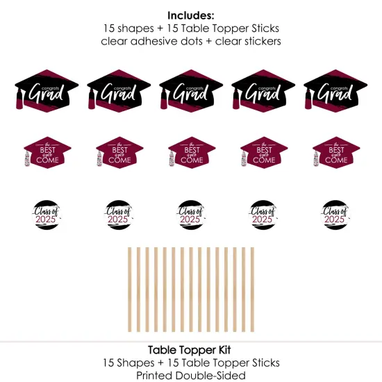 Big Dot of Happiness Maroon 2025 Graduation Party Centerpiece Sticks - Table Toppers - Set of 15 {7}