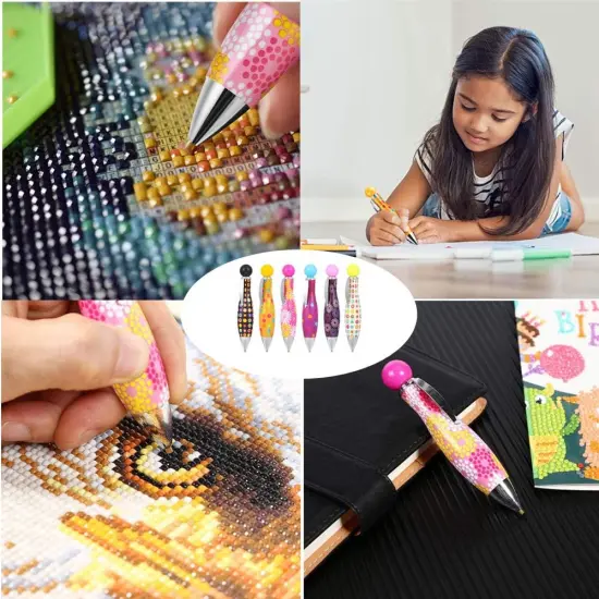 6Pcs Diamond Painting Drill Pens 5D DIY Diamond Art Pens Tools Sticky Pen Rhinestone Picker Quick Point Pen Cross Stitch Embroidery Accessories for Nail Art Decoration (Multicolour) {2}