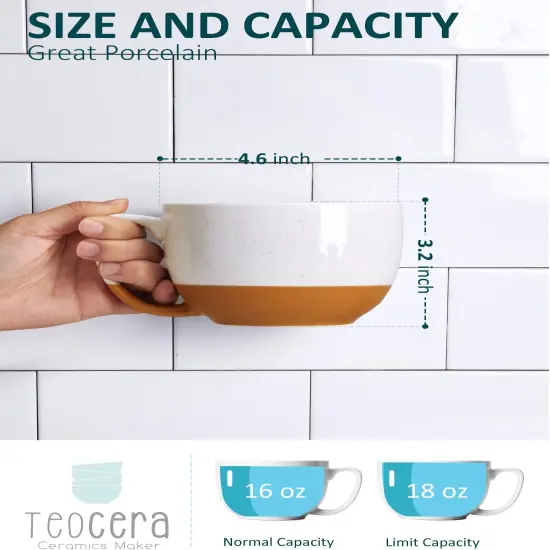 Beige Coffee Mugs Set of 4, 16 oz Ceramic Coffee Mug, Large Mug Set with Handle for Cold or Hot Drinks like Cocoa, Latte, Milk, Cereal, Durable Porcelain with Nordic Style {4}