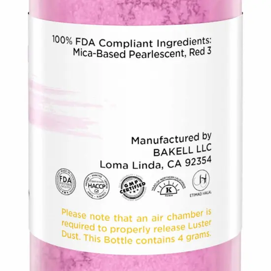 Bakell - Pink Pink Luster Dust (4g, 1x Pump) Edible Vegan Dust & Paint for Baking, Desserts and Beverages {6}