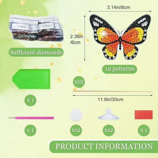 12 PCS Butterfly Diamond Art Kits, Butterfly Diamond Painting Kits, Butterfly Art Craft Supplies, Mini Diamond Art Kits for Adults, Diamond Art Butterfly for Garden Decor {2}