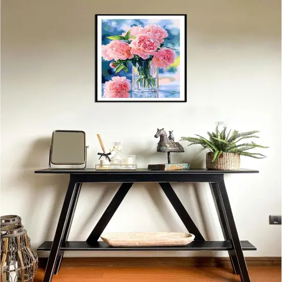 Paint by Numbers Peonies, Peonies in Glass Vase Paint by Number for Adults Beginner on Canvas, Pink Flowers Acrylic Oil Painting Kit, Home Wall Decor {2}