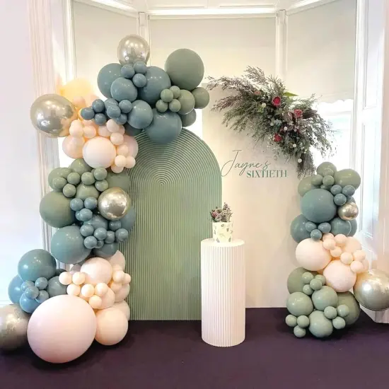 Dusty Sage Green Blue Gold Balloon Garland Kit, 107 PCS Pastel Olive Green Slate Blue Beige Metallic Gold Balloon Arch Kit for Women Men Boho Birthday Wedding Baby Bridal Shower Party Decorations {2}
