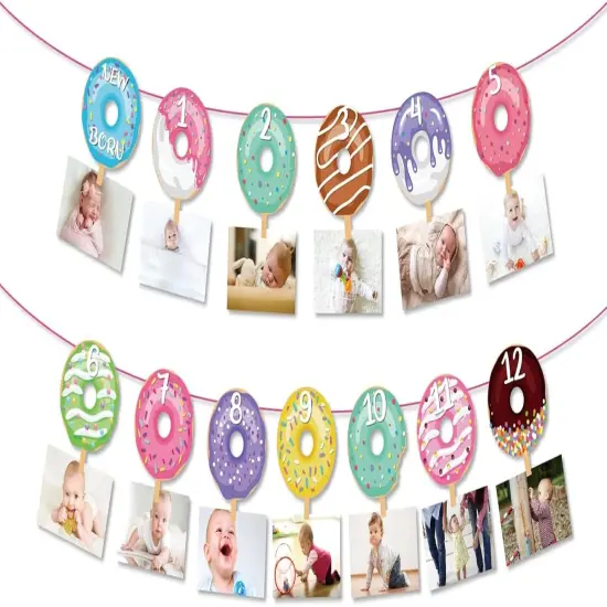 Donut First Birthday Banner, Doughnut Photo Banner for Girl, Donut Grow Up 1st Picture Banner Party Decoration {1}