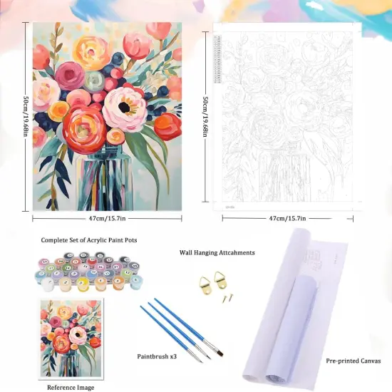 Flowers Paint by Numbers Kit for Adults - Flowers in a Vase Paint by Number on Canvas Without Frame, DIY Acrylic Painting for Ideal Gift Home Wall Decor (16x20 Inch) {5}
