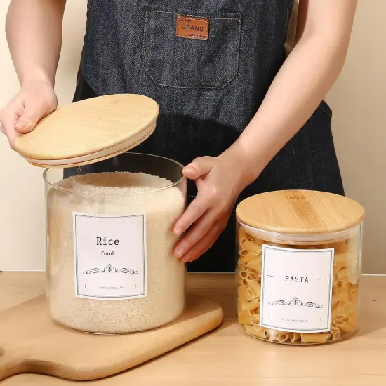 Brown Sugar Container- Cookie Jar (64oz/102oz) Set of 2-Large Glass Jar With Lid- Glass Jars Kitchen Canisters With Airtight Bamboo Lids- Food Storage Containers For Flour Sugar Cereal, Egg {2}